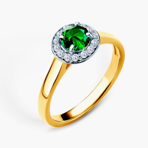 Pierścionek zaręczynowy SAVICKI: dwukolorowe złoto, szmaragd, diamenty